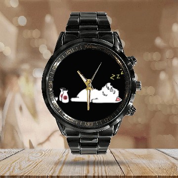 Discover Westie Sake Drunk Calendar Steel Band Watch