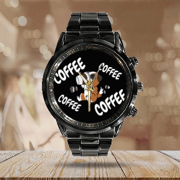 Discover Saint Bernard Drinking Coffee Calendar Steel Band Watch