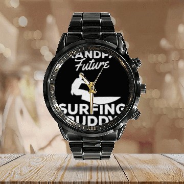 Discover Grandpa's Future Surfing Buddy Surfer Baby Newborn Calendar Steel Band Watch