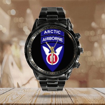 Discover 11th Airborne Division w Arctic Tab wo Txt X 300 Calendar Steel Band Watch