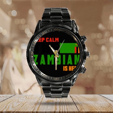 Discover Keep calm Zambia flags design Calendar Steel Band Watch