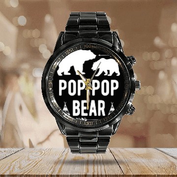 Discover Pop Pop Bear Arrow Grandpa Bear Grandparents Calendar Steel Band Watch
