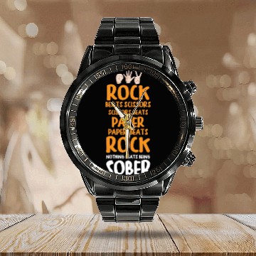Discover Sobriety Gift for Men or Women Rock Paper Scissors Calendar Steel Band Watch