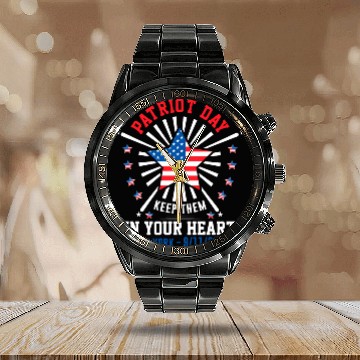 Discover 9/11 Patriot Day Keep Them in Your Heart Calendar Steel Band Watch