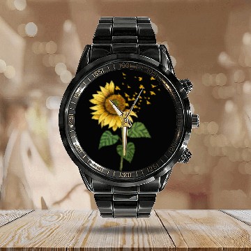 Discover Sunflower Birds Cute Floral Birdwatching Calendar Steel Band Watch