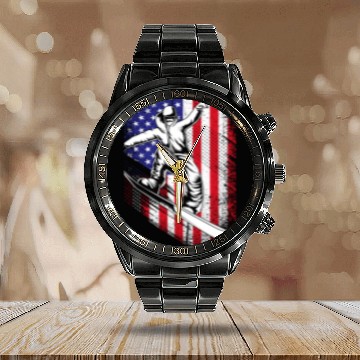 Discover Patriotic Snowboarder American Flag Snowboarding Calendar Steel Band Watch
