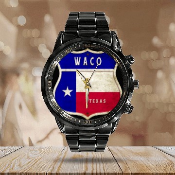 Discover Waco Texas crest flags design Calendar Steel Band Watch