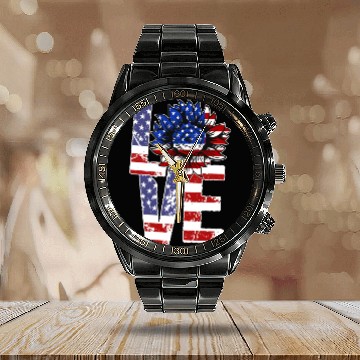 Discover Love Sunflower USA 4th of July Pride Calendar Steel Band Watch