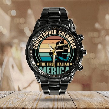 Discover Columbus Day Navigator Ship Christopher Columbus Calendar Steel Band Watch