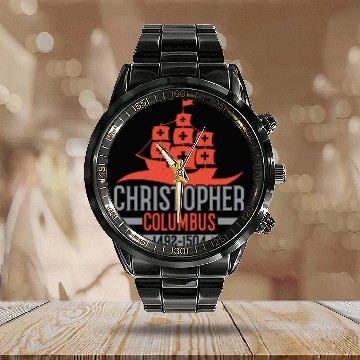 Discover Columbus Day Navigator Ship Christopher Columbus Calendar Steel Band Watch