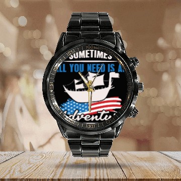 Discover All You Need Is An Adventure Columbus Day Calendar Steel Band Watch