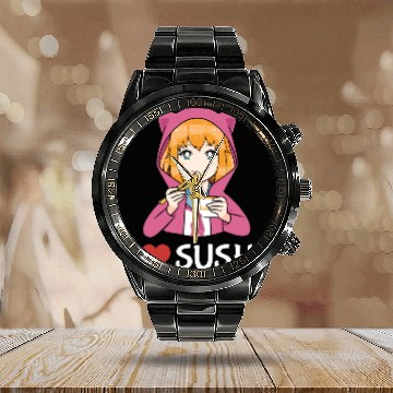 Discover Kawaii Anime Girl I Love Sushi Calendar Steel Band Watch