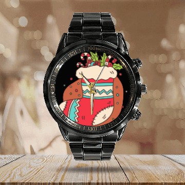 Discover christmas sock with candy canes Calendar Steel Band Watch