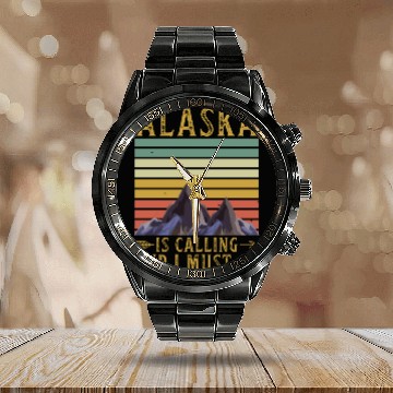 Discover Alaska Gift USA Natur Bär Denali Grizzly Wald Calendar Steel Band Watch