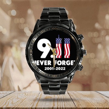 Discover 911 Never Forget 2001-2022 Patriot day Calendar Steel Band Watch