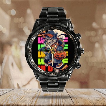 Discover Wolf Skateboarding Halloween Werewolf Calendar Steel Band Watch