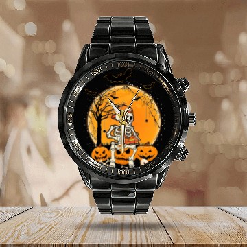Discover Halloween BonePumpkin Calendar Steel Band Watch