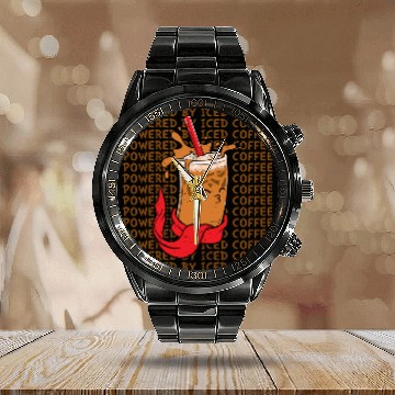 Discover Powered by Iced Coffee Calendar Steel Band Watch