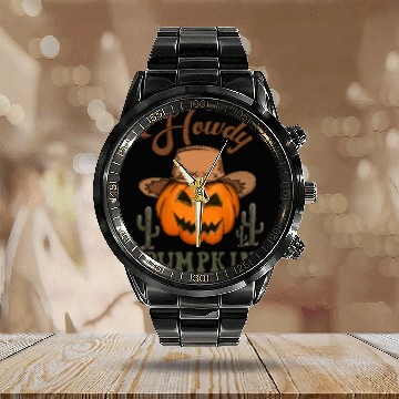 Discover Fun Halloween Designs Howdy Pumpkin Calendar Steel Band Watch
