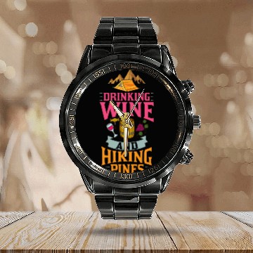 Discover Camping Wine Glass Drinking Beginner Camper Calendar Steel Band Watch