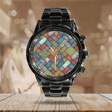 Discover floral tiles pattern Calendar Steel Band Watch