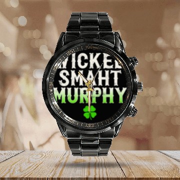Discover Wicked Smaht Murphy Clan Boston Irish Slang Calendar Steel Band Watch