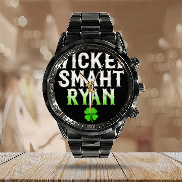 Discover Wicked Smaht Ryan Clan Boston Irish Slang Calendar Steel Band Watch