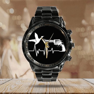 Discover Heartbeat Bird Weapon Gun Hunting Gift for Hunter Calendar Steel Band Watch