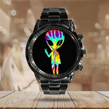 Discover 1960S 1970S Vintage Retro Tie Dye Alien Peace Calendar Steel Band Watch
