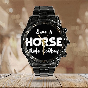 Discover Save A Horse Ride Cowboy - Texas Calendar Steel Band Watch