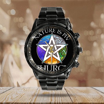 Discover Nature Is My Church Calendar Steel Band Watch