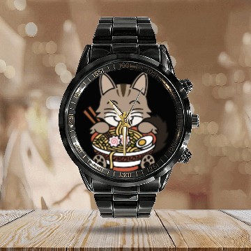 Discover Maine Cat Ramen Noodles Calendar Steel Band Watch