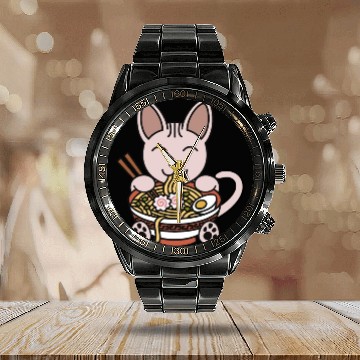 Discover Sphynx Cat Ramen Noodles Calendar Steel Band Watch