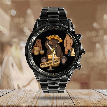 Discover Bitcoin Bear BTC logo Crypto lover Hodl Design Calendar Steel Band Watch