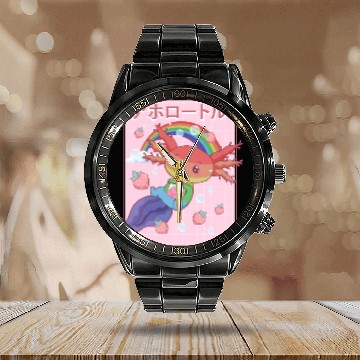 Discover Kawaii Axolotl Strawberry Milk Gay Pride Calendar Steel Band Watch