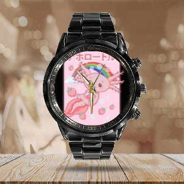 Discover Kawaii Axolotl Strawberry Milk Calendar Steel Band Watch