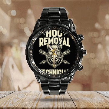 Discover Hog Removal Technician Boar Hunting Calendar Steel Band Watch