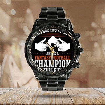 Discover Fantasy Football Championship Winner Team Trophy Calendar Steel Band Watch