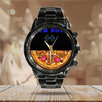 Discover Gym now pizza later, funny gym saying, gym lover Calendar Steel Band Watch