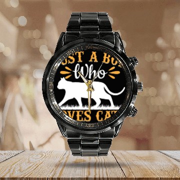 Discover Cat Lover Cute Cat Owner I Just A Boy Who Loves Ca Calendar Steel Band Watch