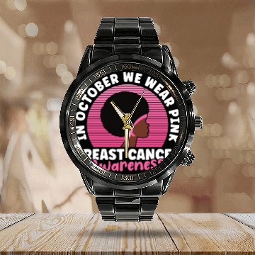 Discover In October We Wear Pink Breast Cancer Awareness Calendar Steel Band Watch