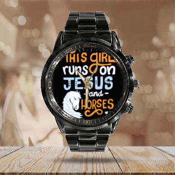 Discover This Girl Runs on Jesus And Horses for Horse Calendar Steel Band Watch