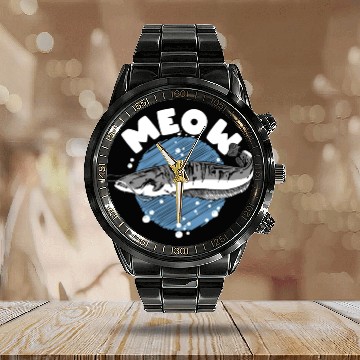 Discover Meow Catfish Fishing Fish Hunting Calendar Steel Band Watch