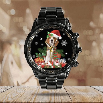 Discover Christmas Beagle Dog Cute Calendar Steel Band Watch