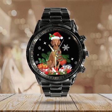 Discover Christmas Hungarian Vizsla Dog Calendar Steel Band Watch