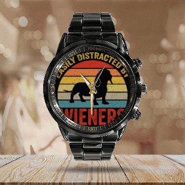 Discover Easily Distracted By Wieners For Dog Lover Calendar Steel Band Watch