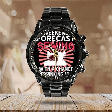 Discover Weekend Forecast sewing and wine Calendar Steel Band Watch