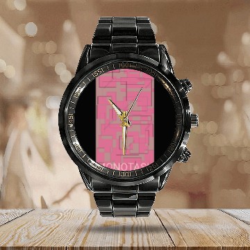 Discover Pink print by MONOTASK Calendar Steel Band Watch