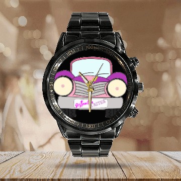 Discover Old Car Girly Distraction Tactics Pink and Purple Calendar Steel Band Watch