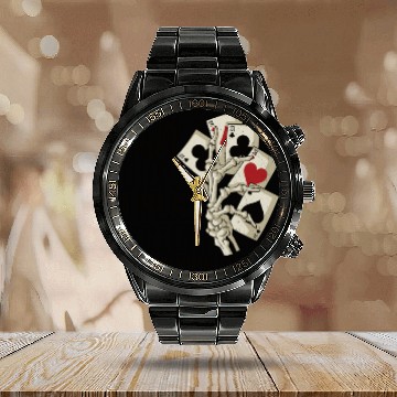 Discover Poker Casino Poker Player Gambling Roulette Gift Calendar Steel Band Watch
